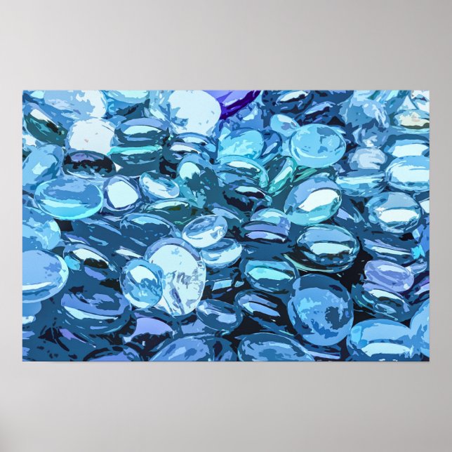 Elégante toile de cailloux de verre bleu | Poster (Devant)