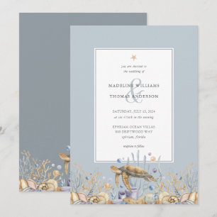 Elégante tortue de mer Faire-part de mariage Océan