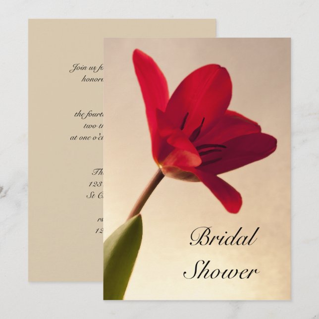 Elégante Tulipe Rouge nuptiale Invitation à la dou (Devant / Derrière)