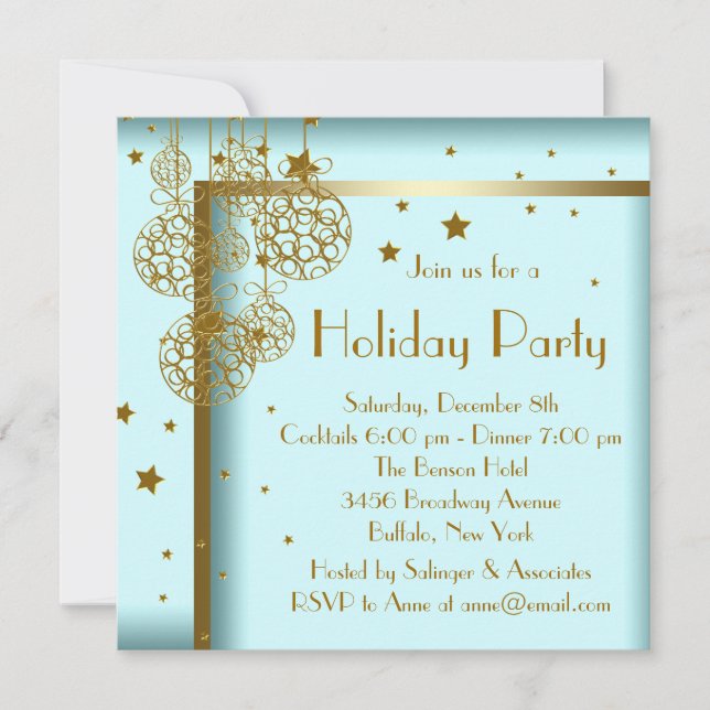 Elégante Turquoise Blue Gold Noël Party Invitation (Devant)