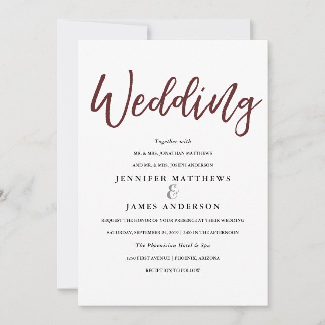 Élégante typographie | Carte Mariage rouge Marsala (Devant)