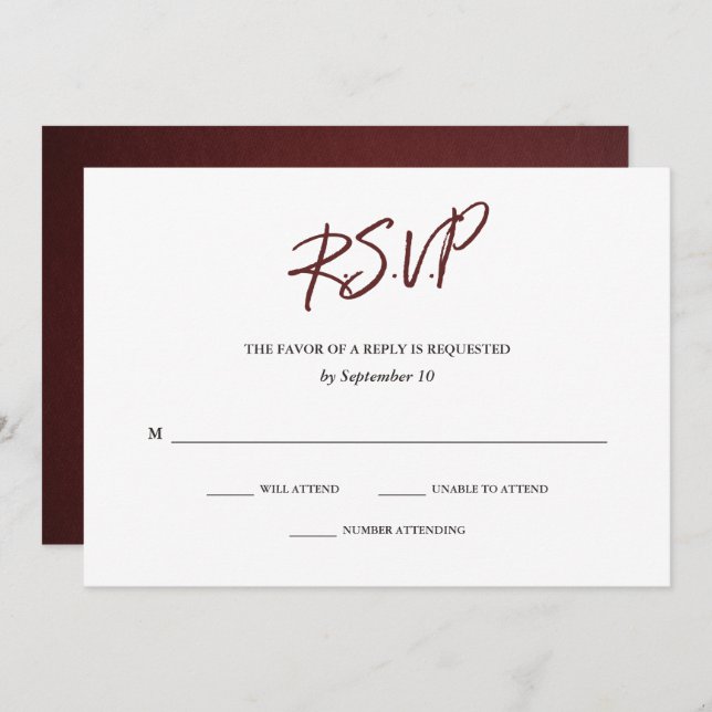 Élégante typographie | Carte RSVP Marsala Wedding (Devant / Derrière)