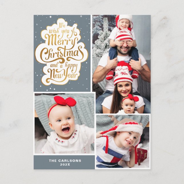 Élégante typographie gris Noël Fête Carte postale (Devant)
