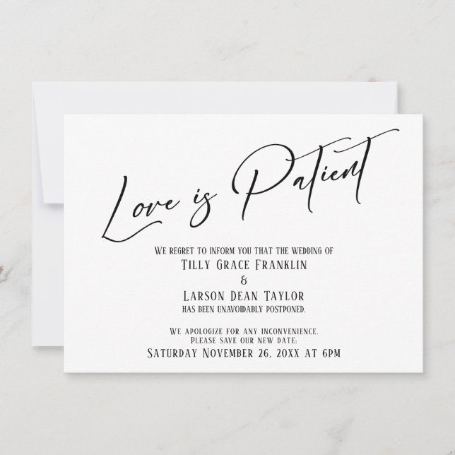 Élégante typographie L'amour est patient Carte sim (Devant)
