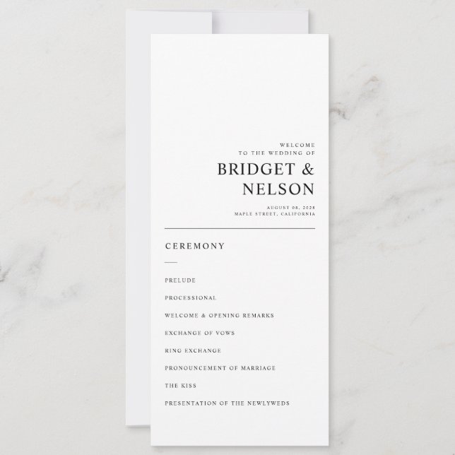 Élégante Typographie simple Programme de mariage m (Devant)