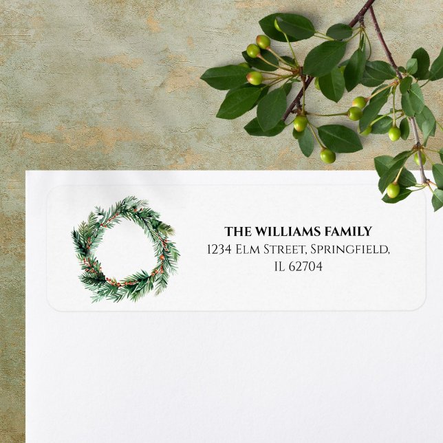 Élégante verdure Courbe de Noël Retour Adresse (Elegant Greenery Christmas Wreath Return Address Label)