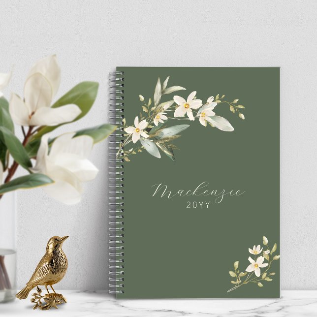 Élégante verdure Fleur sauvage verte Botanique (Elegant Green Wildflower Greenery Botanical Undated  Planner)