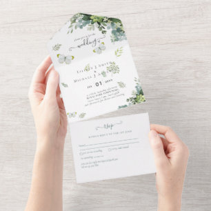 Élégante verdure Foliage Mariage Invitations Budge