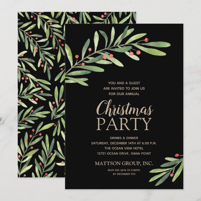 Élégante verdure Invitations de Noël (Devant / Derrière)