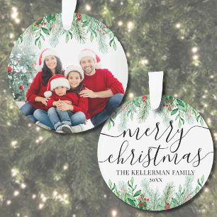 Élégante verdure Joyeux Noël Famille Photo