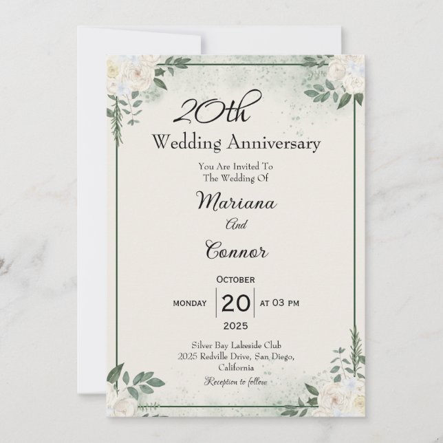 Elégante verdure Mariage Anniversaire Invitations (Devant)