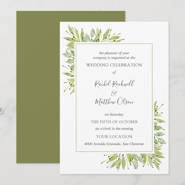 Elégante verdure Mariage Invitations (Devant / Derrière)