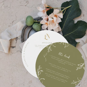 Élégante verdure Menu de mariage rond moderne