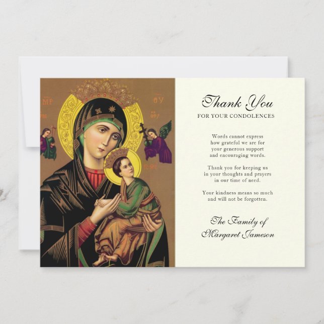 Élégante Vierge Catholique Marie Condolence Merci (Devant)