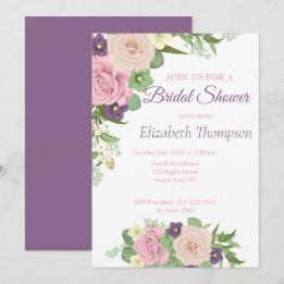 Elégante Violet Floral Bridal Shower Invitation