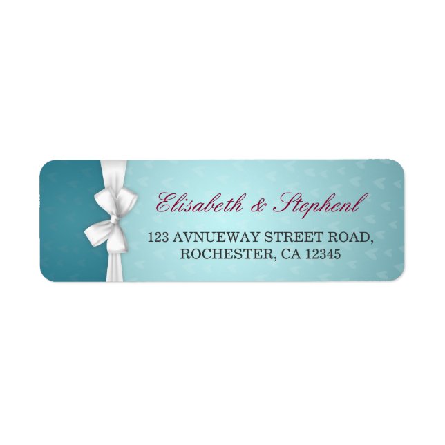 Élégante White Ribbon Turquoise Adresse Mariage (Devant)