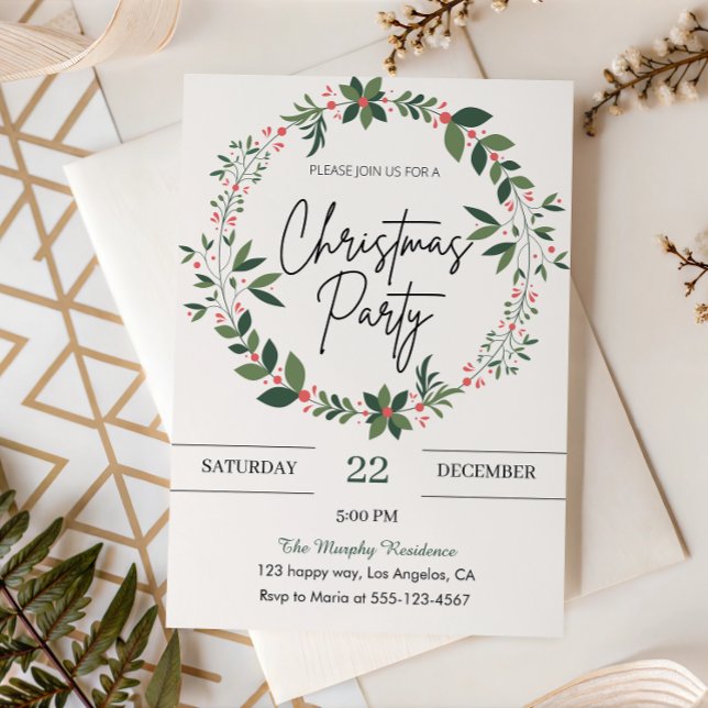 Elégante Wreath Christmas Party Invitation (Créateur téléchargé)