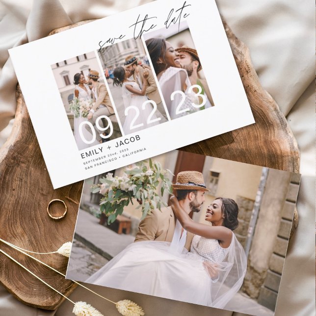 Élégantes Cartes de Faire-Part de Date avec 4 Phot (Créateur téléchargé)