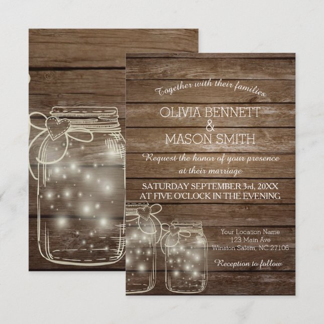 Élégantes Cartes de Mariage avec Lumières de Bocau (Devant / Derrière)