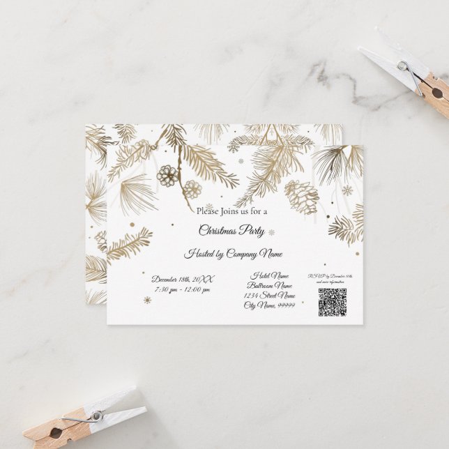 Élégantes entreprises Noël Fête Invitation (Devant/Arrière en situation)