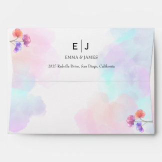Élégantes Enveloppes de Mariage Aquarelle Rose Ble