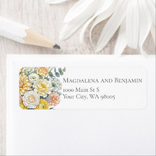 Élégantes fleurs aquarelles jaune pêche sage vert