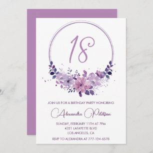 Élégantes invitations à 18e anniversaire Floral Pu