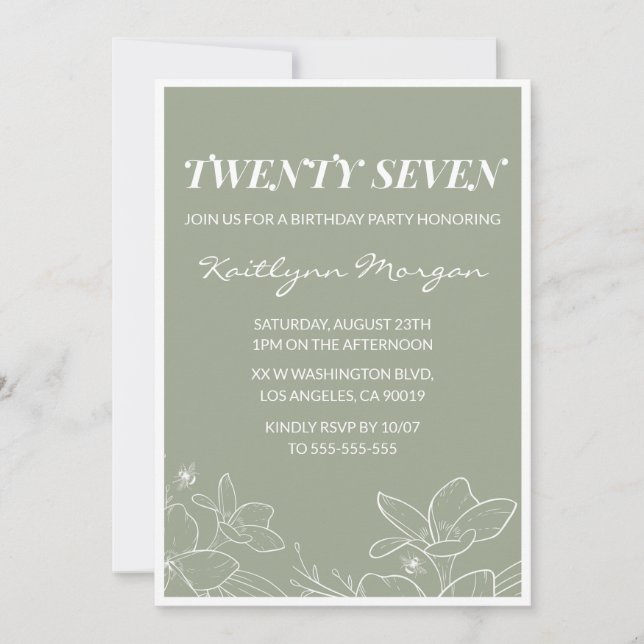 Élégantes invitations à 27e anniversaire Floral Gr (Devant)