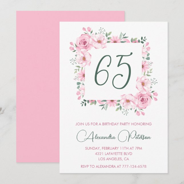 Élégantes invitations à 65e anniversaire Floral Pi (Devant / Derrière)