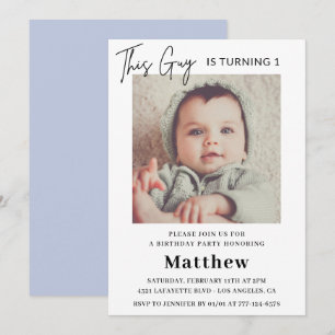 Elégantes invitations de 1er anniversaire Boy Phot