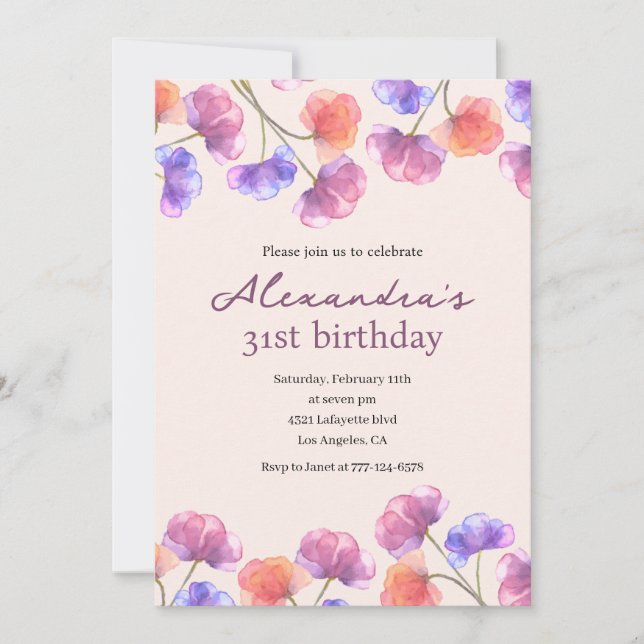Élégantes invitations de 31e anniversaire Boho Flo (Devant)
