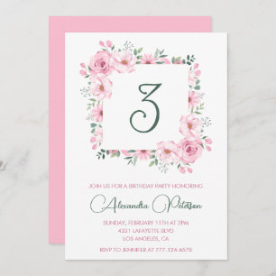 Elégantes invitations de 3e anniversaire Floral Pi