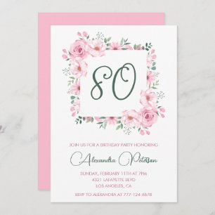 Elégantes invitations de 80e anniversaire Floral P