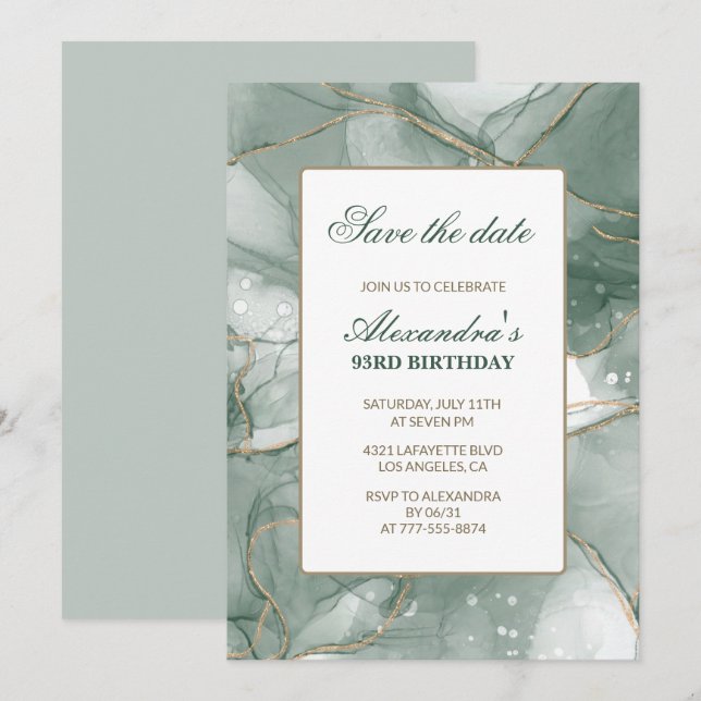 Élégantes invitations pour 93e anniversaire Enregi (Devant / Derrière)