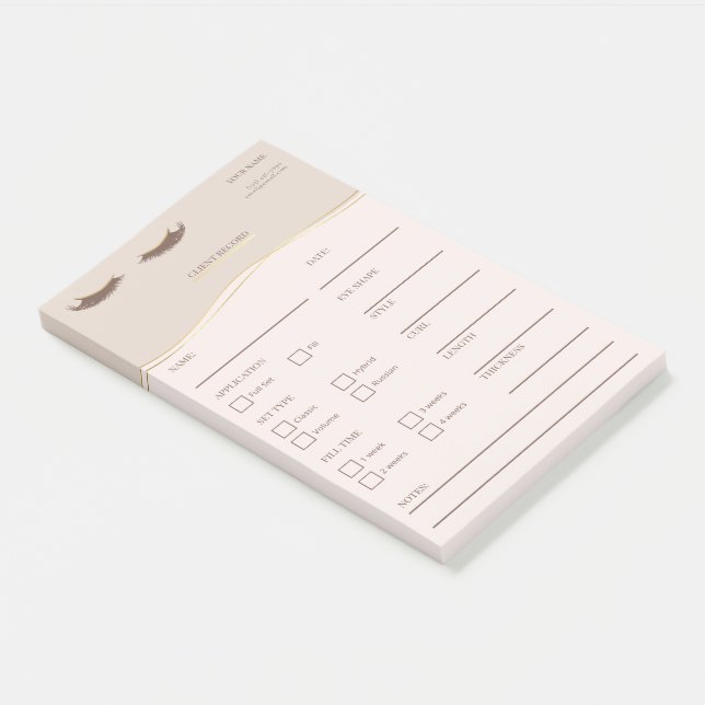 Élégantes notes Post-it® beige et or pour clientes (Incliné)
