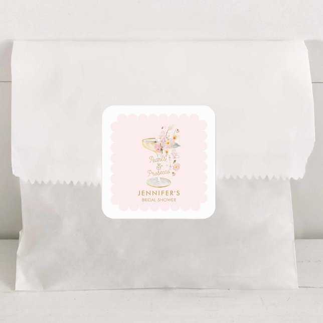 Élégantes Perles et Autocollant de Réception de Ma (Pink Pearls and Prosecco Favor Sticker)