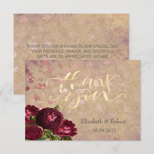Élégantes roses rouges tombant Cartes de remerciem (Devant / Derrière)