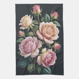 Élégantes serviettes de cuisine florales rose vint