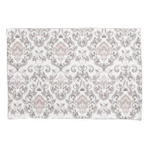 Élégantes taies d'oreiller en damas taupe et gris