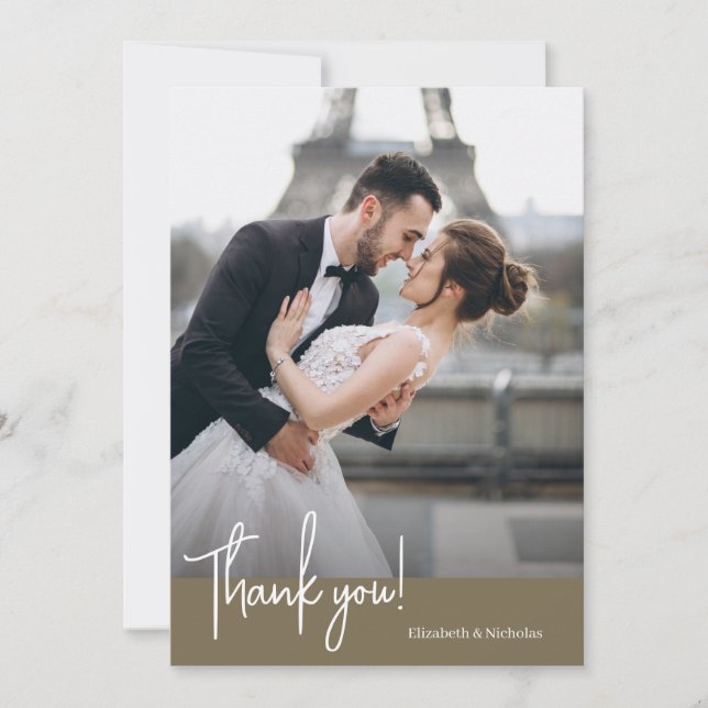 Elegantly Chic Brown Wedding Thank You Card (Front)