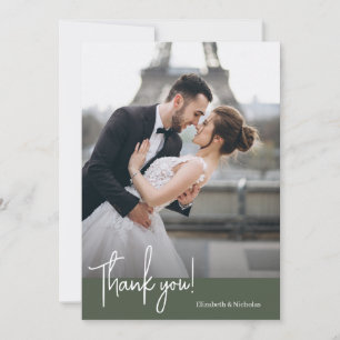 Elegantly Chic Dark Moss Green Wedding Thank You Card