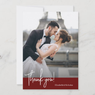 Elegantly Chic Deep Ruby Red Wedding Thank You Card