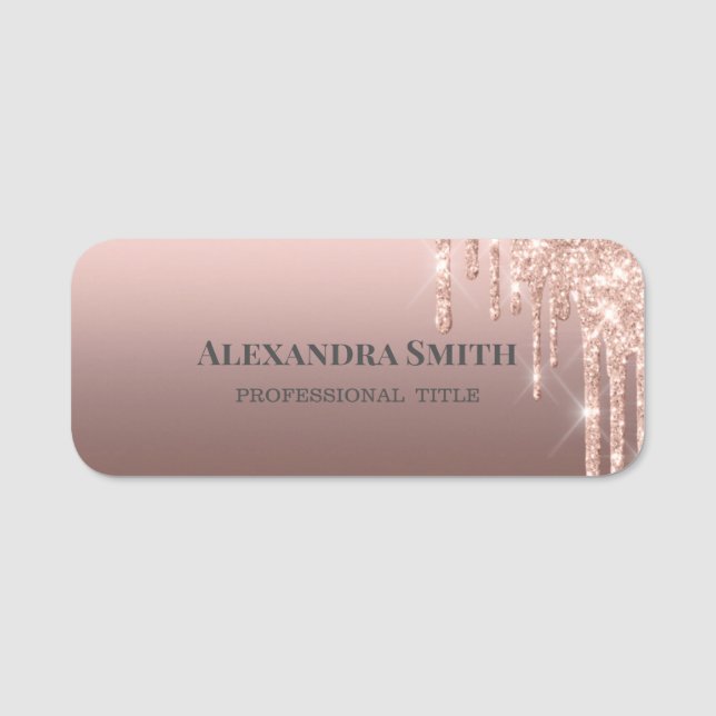 Elegantly chic ombre golden pink drips name tag (Front)