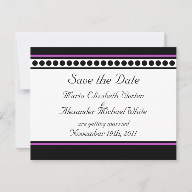 Elegantly Dotted Purple Accent Save the Date Cards (Front)
