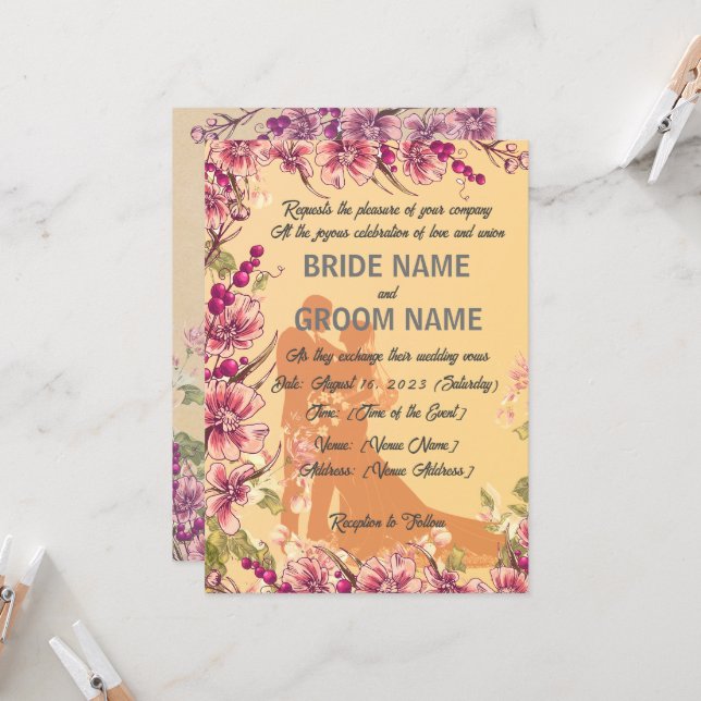 "Elegantly Enchanted: A Vintage-Inspired Wedding  Invitation (Front/Back In Situ)
