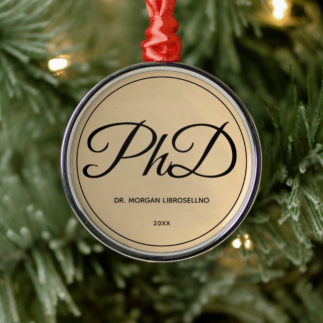 Elegantly Gold Name PhD Graduation Metal Ornament (Tree)