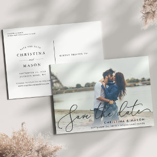 Elegantly Penned Photo Save the Date Announcement Postcard