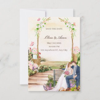 Elegantly Romantic Garden Couple Illustration Save Invitation