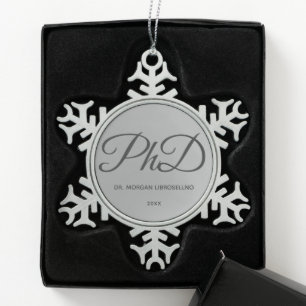 Elegantly Silver Name PhD Graduation Snowflake Pew Pewter Christmas Ornament