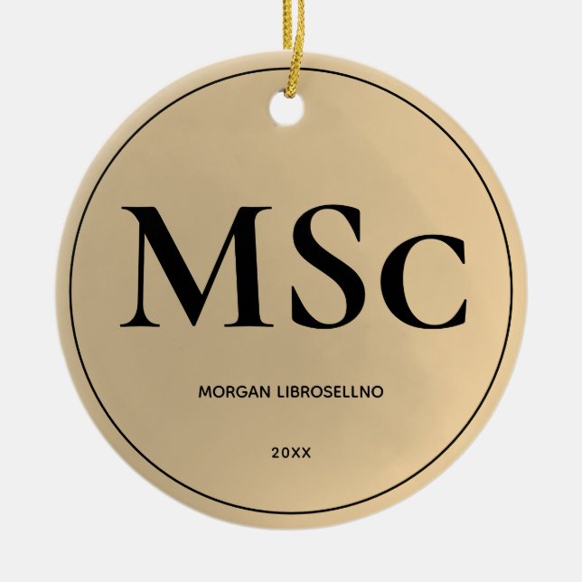 Elegantly Simple Gold MSc Graduation Ceramic Ornament (Front)